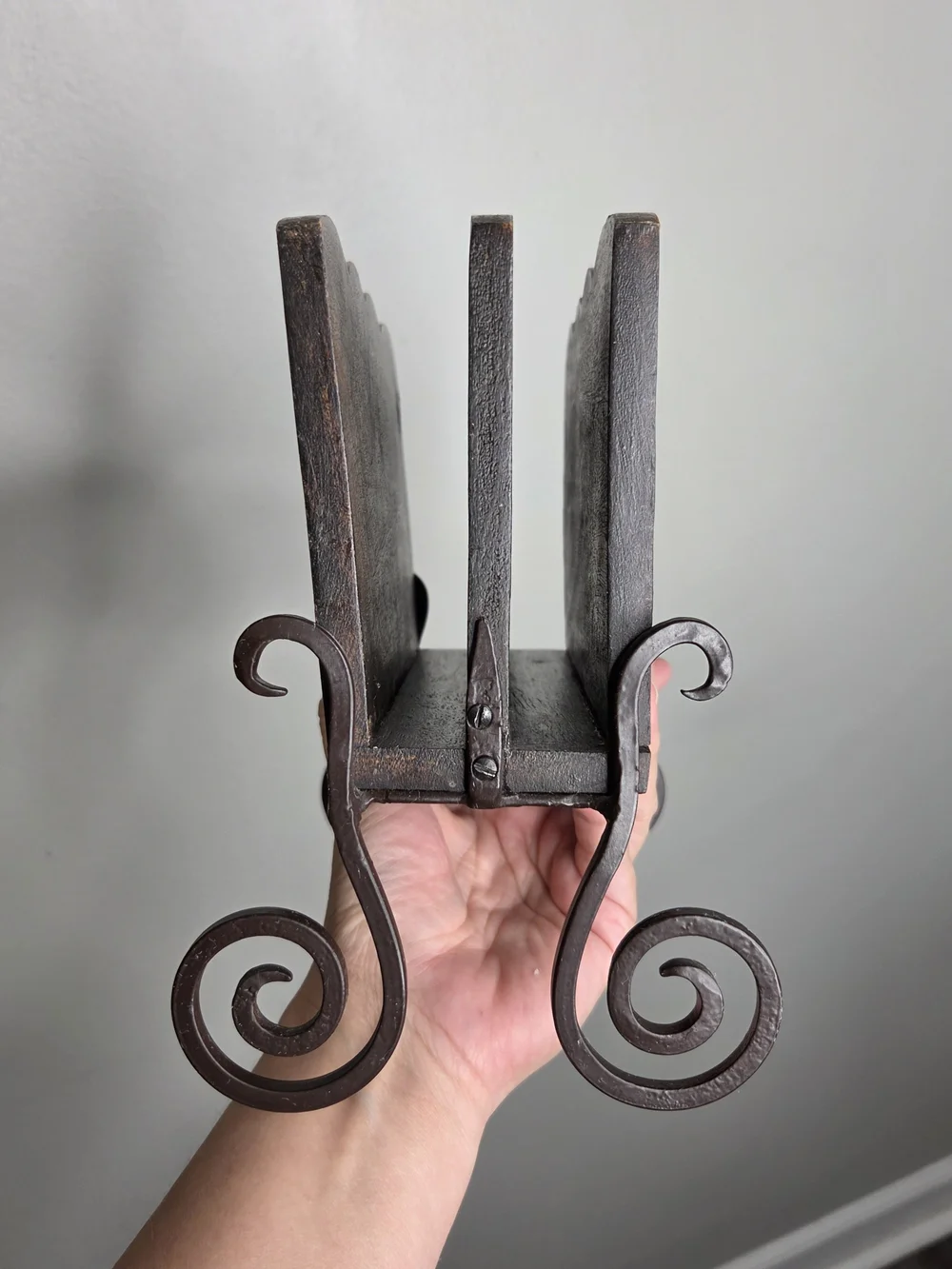 Vintage Wooden Desk Top Or Napkin Holder Scrolled Iron Legs